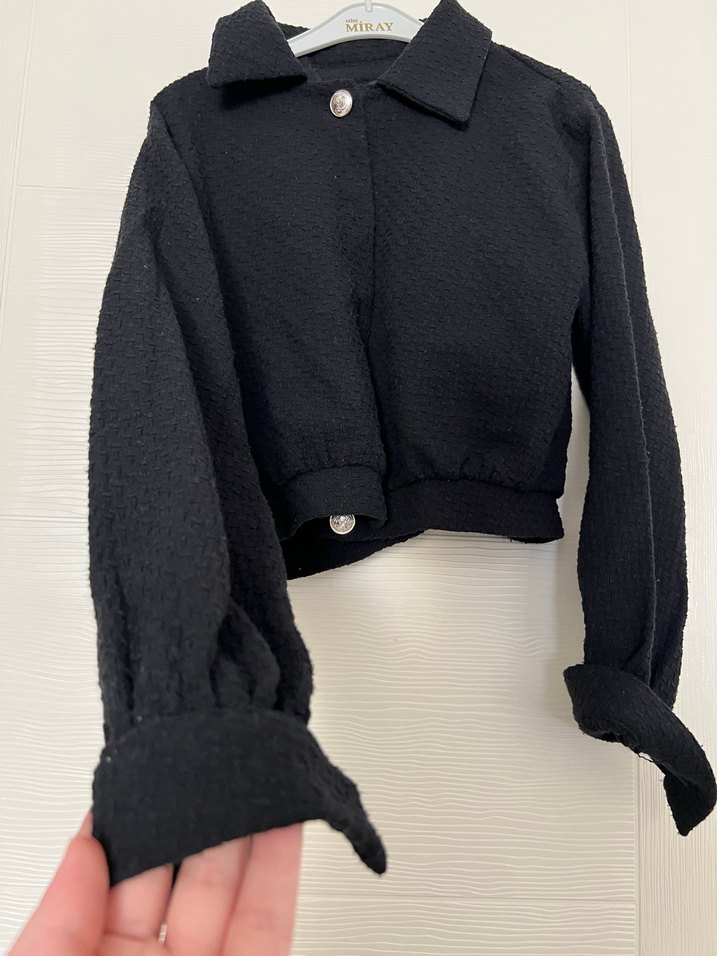 Düğmeli Siyah Kadın Keten Ceket - Görsel 4