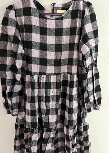 Lila Ekose Uzun Salaş Keten Elbise - Görsel 5