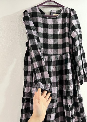 Lila Ekose Uzun Salaş Keten Elbise - Görsel 8