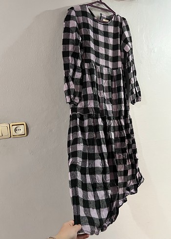 Lila Ekose Uzun Salaş Keten Elbise - Görsel 7