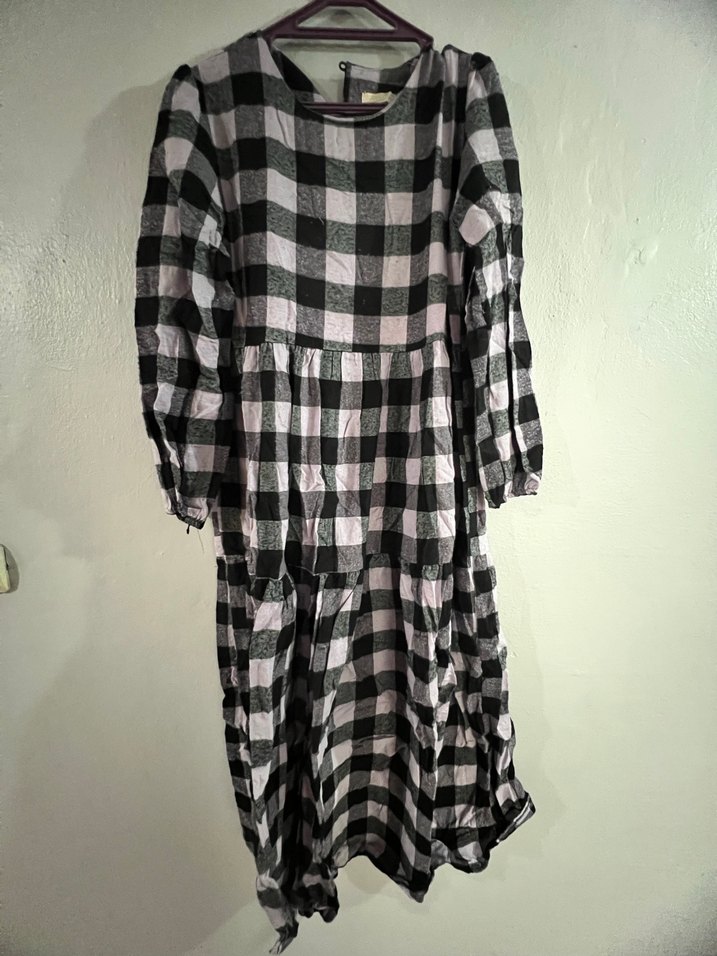 Lila Ekose Uzun Salaş Keten Elbise - Görsel 3