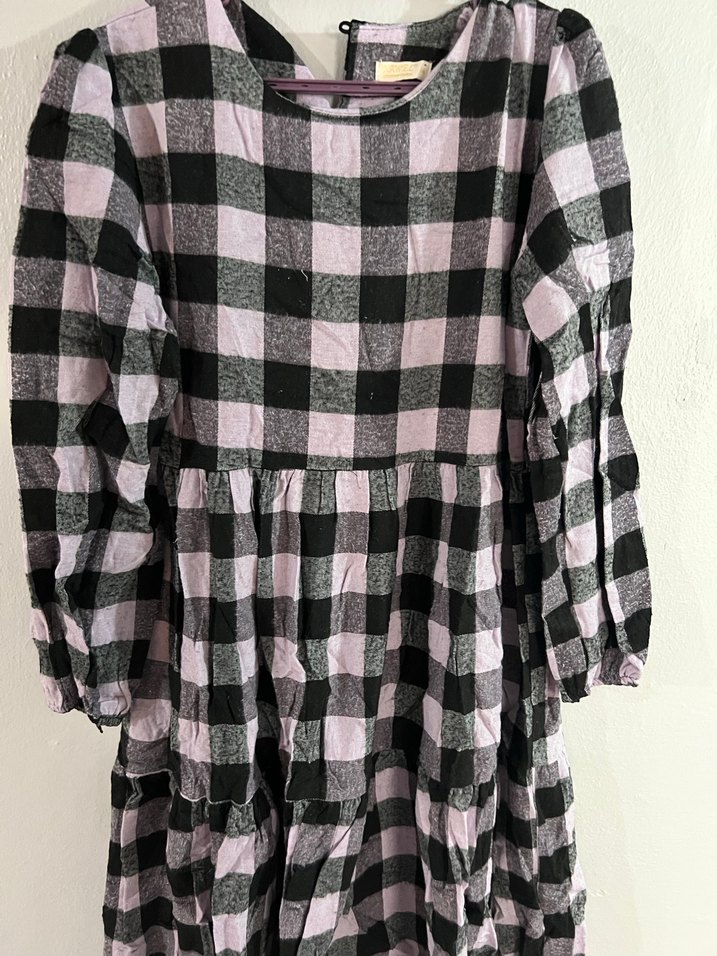 Lila Ekose Uzun Salaş Keten Elbise - Görsel 5