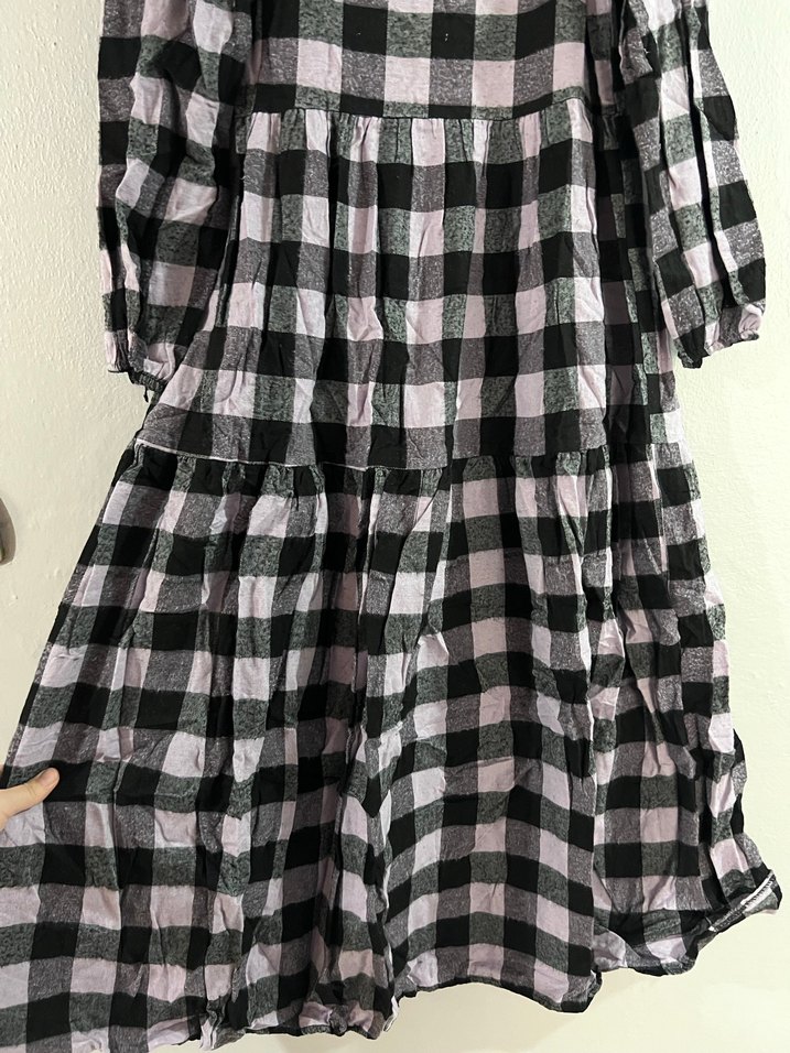 Lila Ekose Uzun Salaş Keten Elbise - Görsel 2