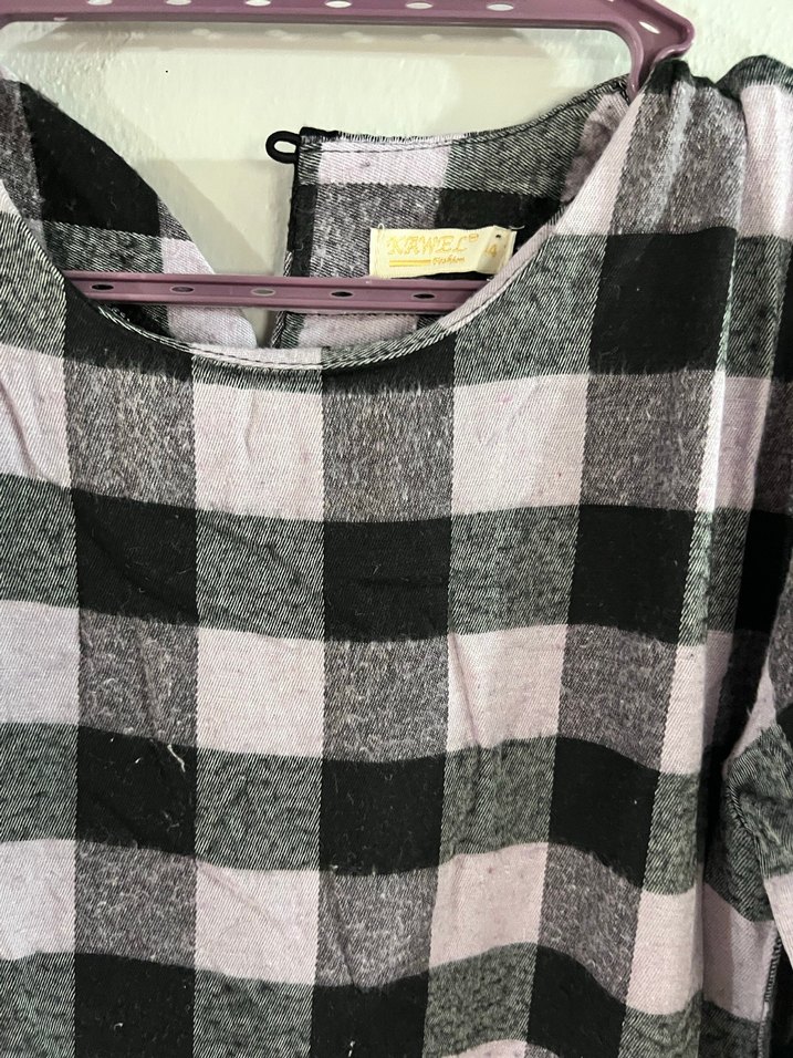 Lila Ekose Uzun Salaş Keten Elbise - Görsel 4