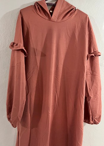 Pembe Kapüşonlu Uzun spor Elbise - Görsel 3
