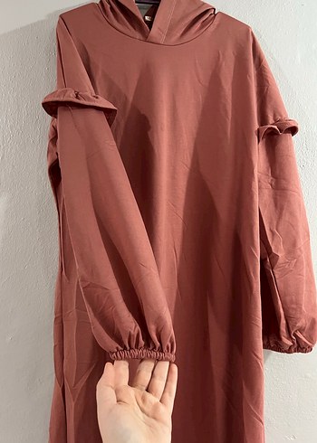 Pembe Kapüşonlu Uzun spor Elbise - Görsel 2