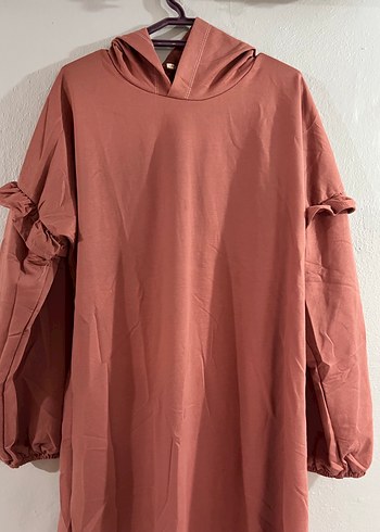 Pembe Kapüşonlu Uzun spor Elbise - Görsel 5