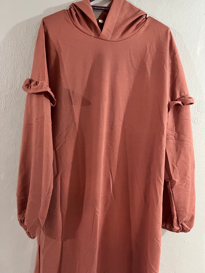 Pembe Kapüşonlu Uzun spor Elbise - Görsel 3