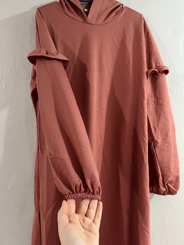 Pembe Kapüşonlu Uzun spor Elbise - Görsel 2