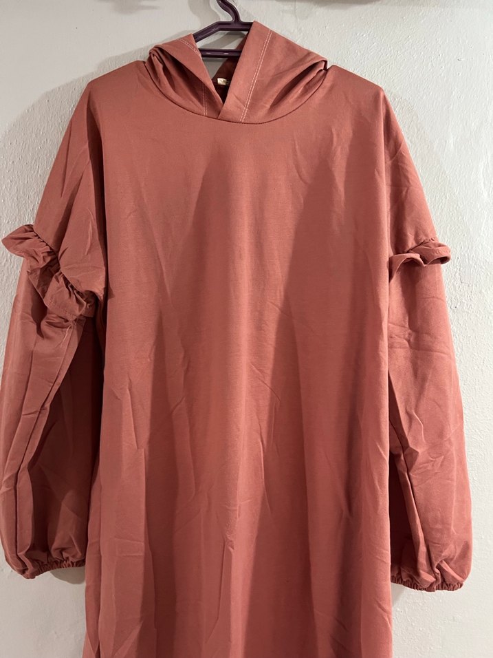 Pembe Kapüşonlu Uzun spor Elbise - Görsel 5