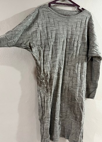 Gri Midi Uzun Kollu Keten Elbise - Görsel 3