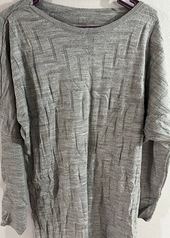 Gri Midi Uzun Kollu Keten Elbise - Görsel 5