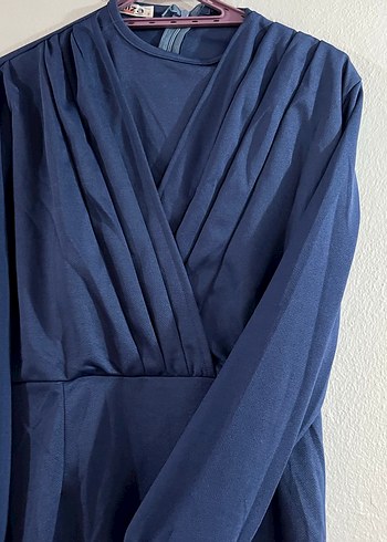 Uzun, V Yakalı, Koyu Mavi Kadın Elbise - Görsel 2