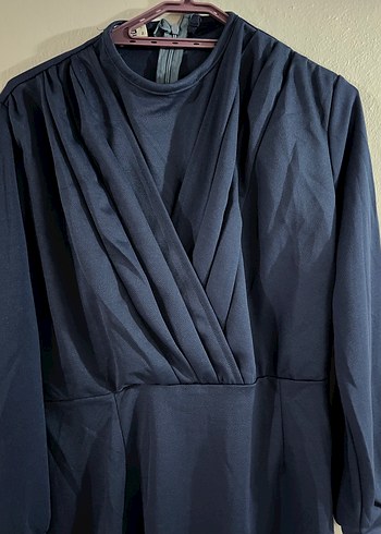 Uzun, V Yakalı, Koyu Mavi Kadın Elbise - Görsel 3