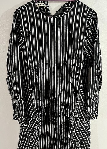 Siyah Beyaz Çizgili Uzun Keten - Görsel 4