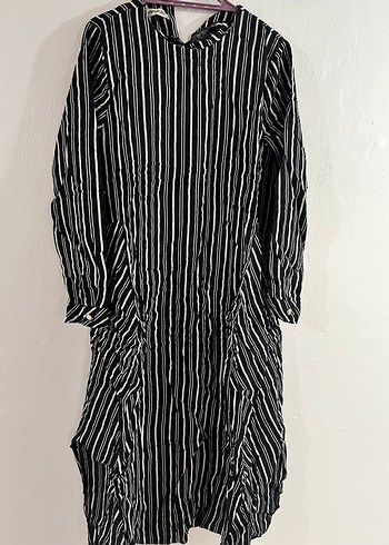 Siyah Beyaz Çizgili Uzun Keten - Görsel 3