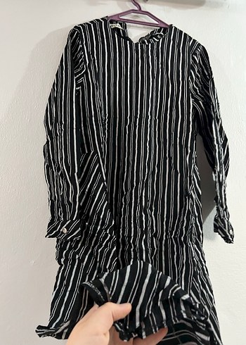 Siyah Beyaz Çizgili Uzun Keten - Görsel 5