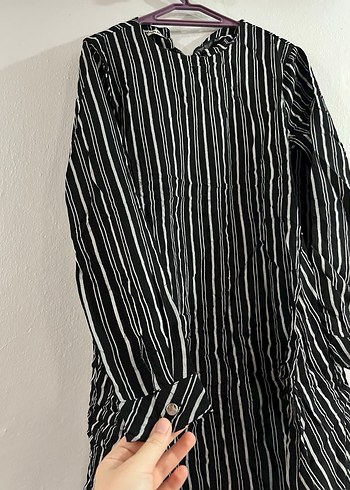 Siyah Beyaz Çizgili Uzun Keten - Görsel 6