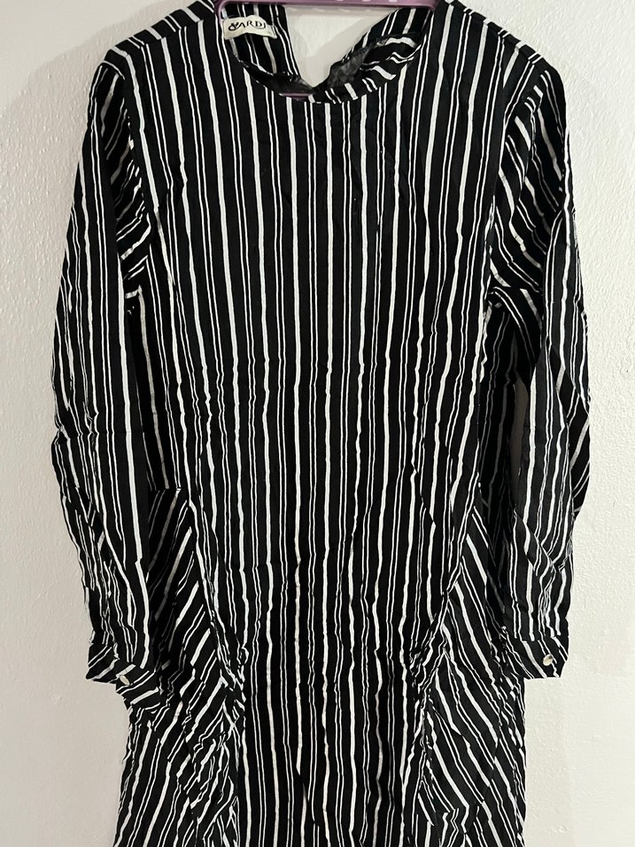 Siyah Beyaz Çizgili Uzun Keten - Görsel 4