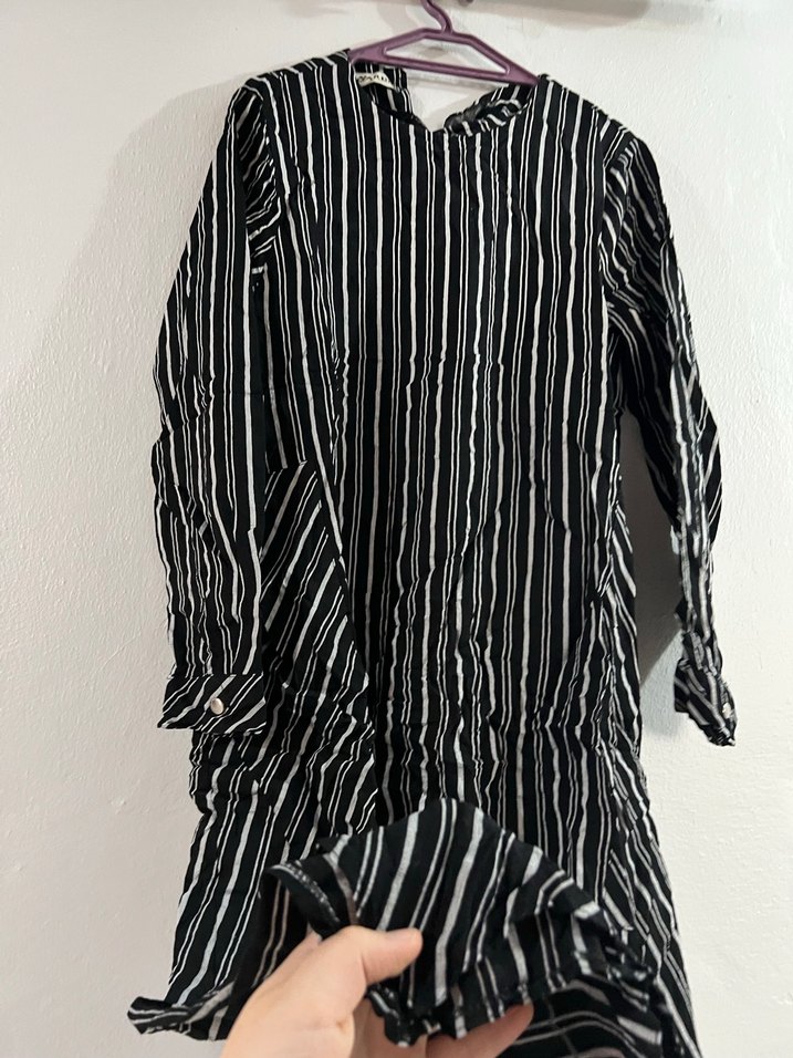 Siyah Beyaz Çizgili Uzun Keten - Görsel 5