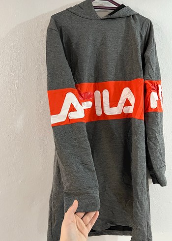 FILA Gri Kapüşonlu Uzun Sweatshirt - Görsel 3