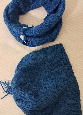 3-5 Yaş, 21 cm Beden El örgüsü boyunluk ve şapka
