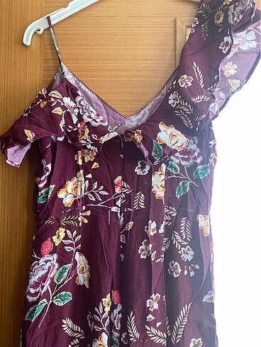 m Beden bordo Renk Bershka Çiçekli Tulum