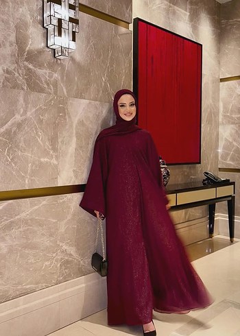 Bordo İpek Dokulu Bohem abaya şal takım - Görsel 2