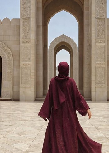 Bordo İpek Dokulu Bohem abaya şal takım - Görsel 3