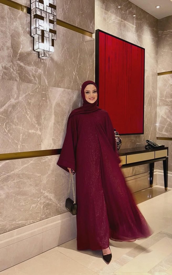 Bordo İpek Dokulu Bohem abaya şal takım - Görsel 2