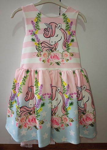 Kız Çocuk Baskılı Askısız Elbise - Görsel 4