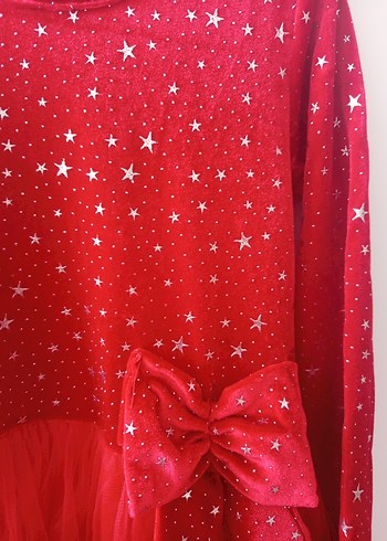 Kız Çocuk Kırmızı Uzun Kollu Fırfırlı Elbise - Görsel 2