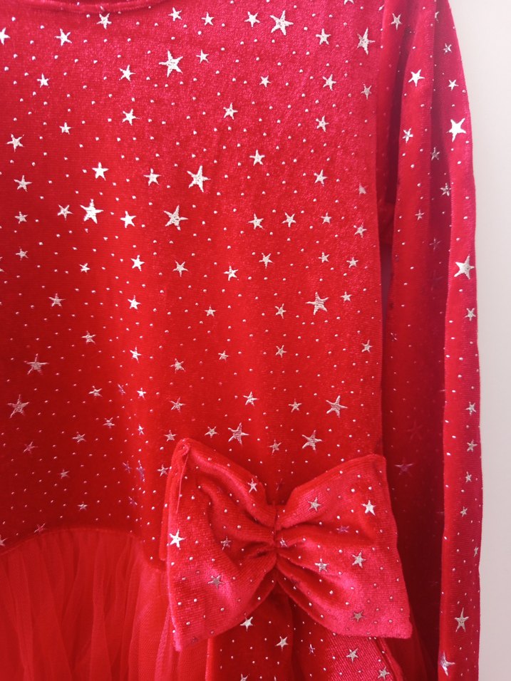 Kız Çocuk Kırmızı Uzun Kollu Fırfırlı Elbise - Görsel 2