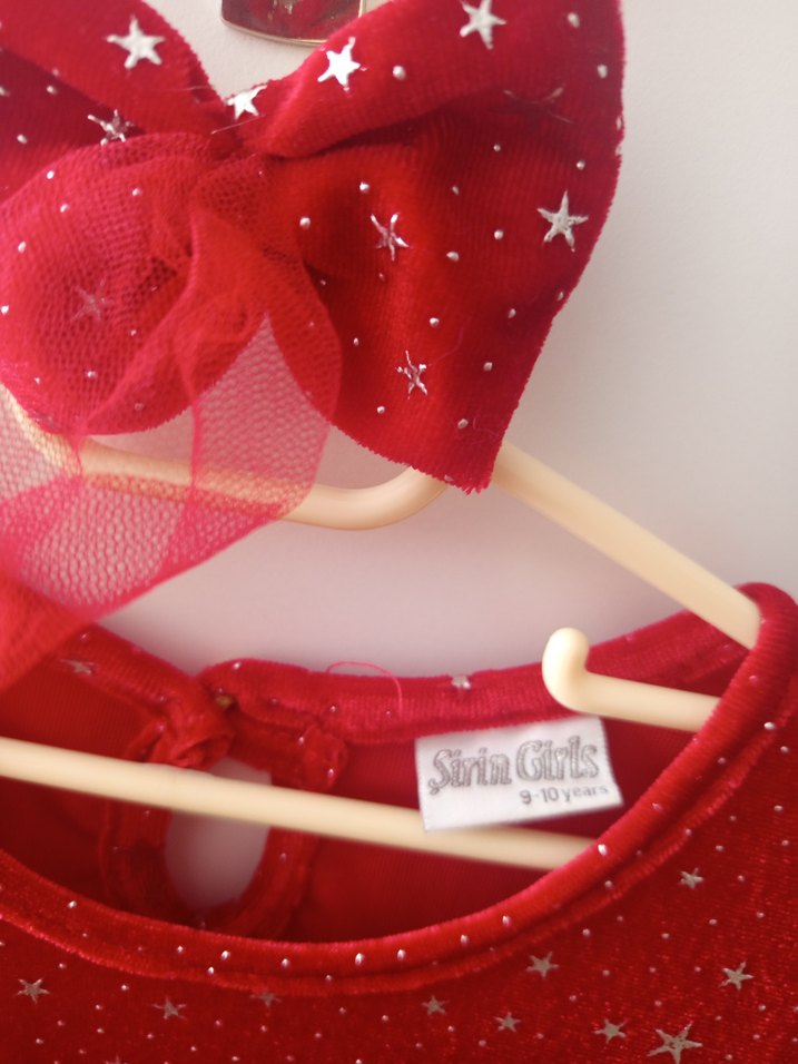 Kız Çocuk Kırmızı Uzun Kollu Fırfırlı Elbise - Görsel 4