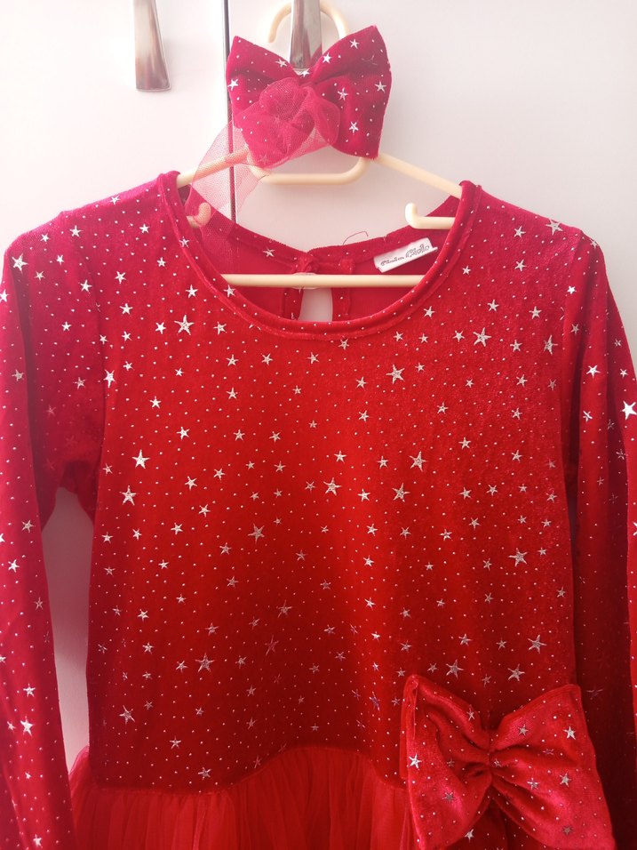 Kız Çocuk Kırmızı Uzun Kollu Fırfırlı Elbise - Görsel 3