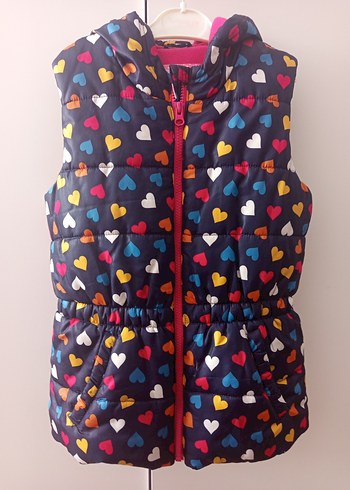 Kız Çocuk Renkli Kalp Desenli Fermuarlı Yelek - Görsel 4