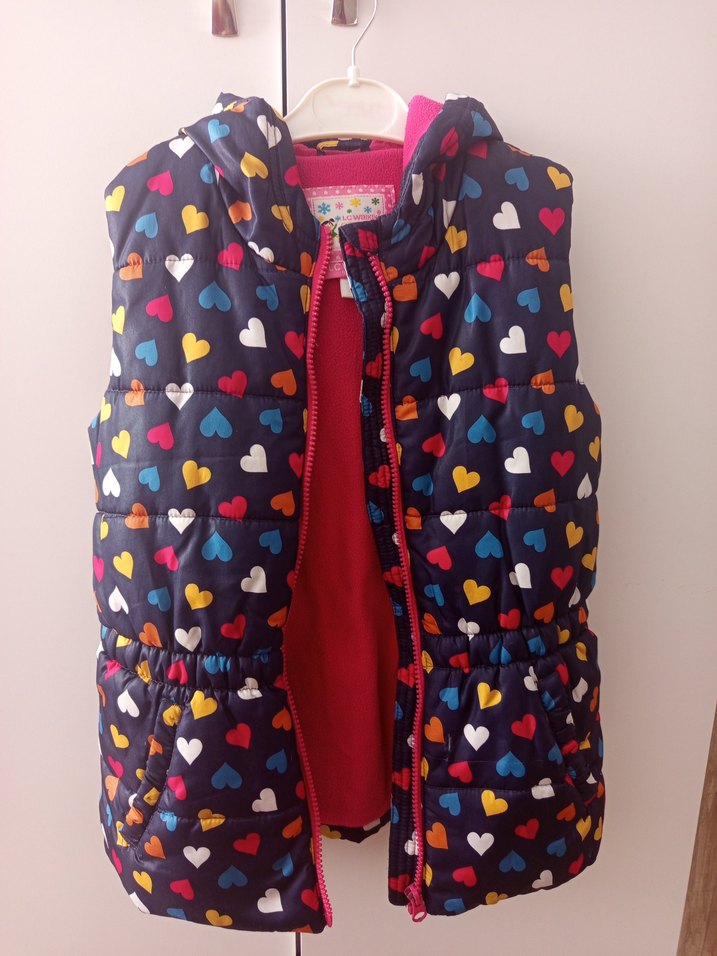 Kız Çocuk Renkli Kalp Desenli Fermuarlı Yelek - Görsel 5