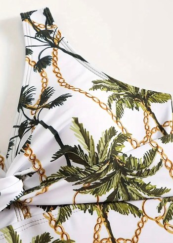 Bohem Tarzı Drapeli Yeşil Kadın Mayo ve Pareo - Görsel 4