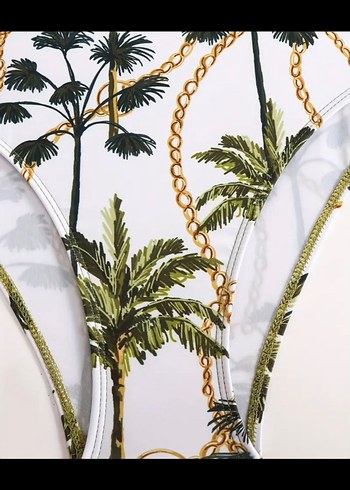 Bohem Tarzı Drapeli Yeşil Kadın Mayo ve Pareo - Görsel 6