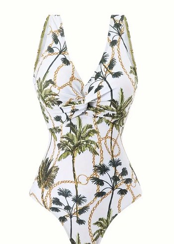 Bohem Tarzı Drapeli Yeşil Kadın Mayo ve Pareo - Görsel 2