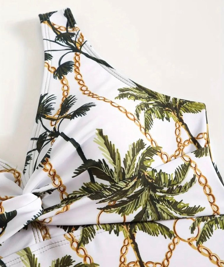 Bohem Tarzı Drapeli Yeşil Kadın Mayo ve Pareo - Görsel 4