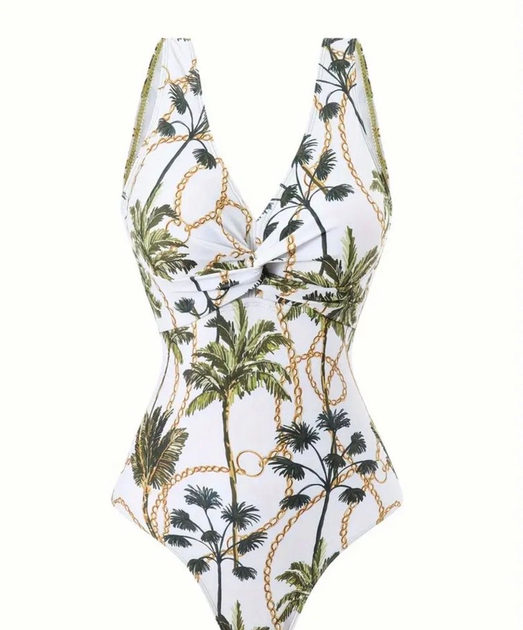 Bohem Tarzı Drapeli Yeşil Kadın Mayo ve Pareo - Görsel 2