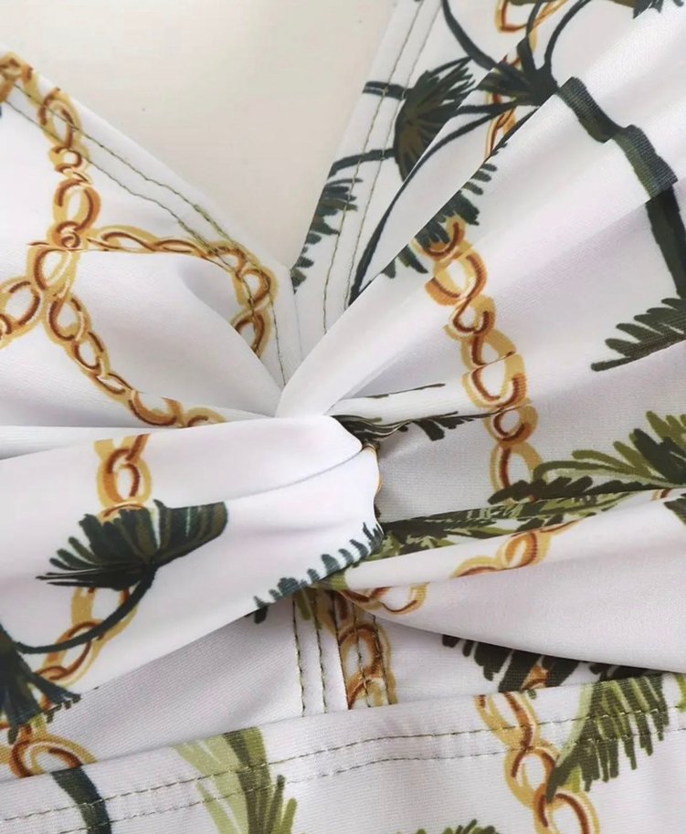 Bohem Tarzı Drapeli Yeşil Kadın Mayo ve Pareo - Görsel 5