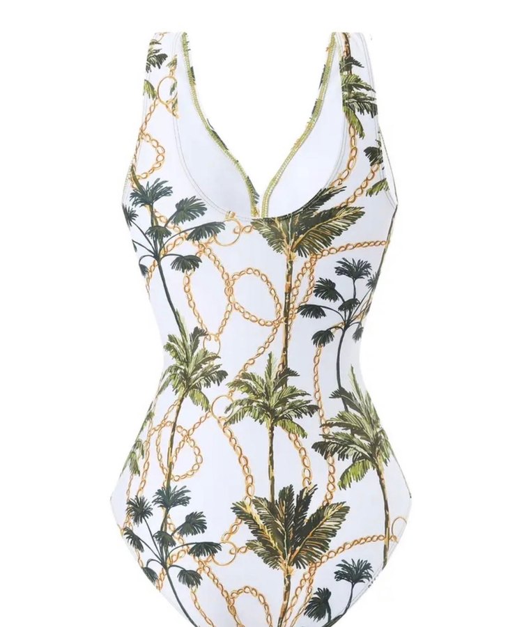 Bohem Tarzı Drapeli Yeşil Kadın Mayo ve Pareo - Görsel 3