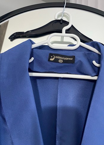 Diğer Düğmeli Mavi Saten Midi Kadın Blazer