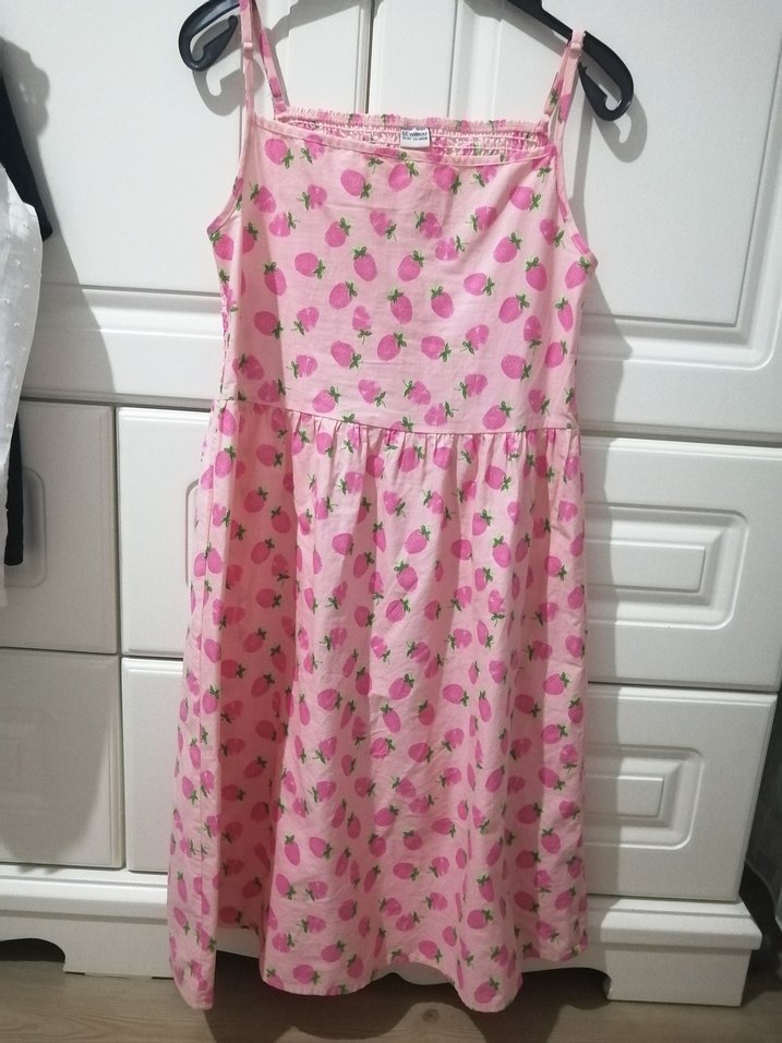 Pembe Çilek Desenli Kız Elbisesi - Görsel 2