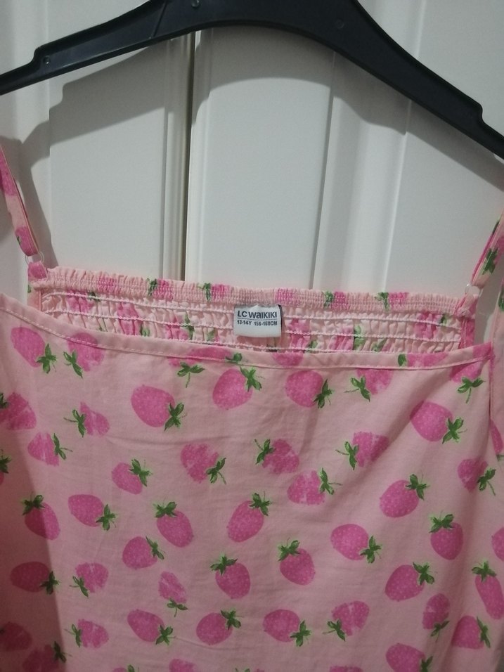 Pembe Çilek Desenli Kız Elbisesi - Görsel 3