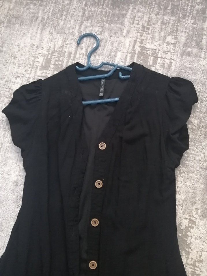 Düğmeli Siyah midi  Elbise - Görsel 2