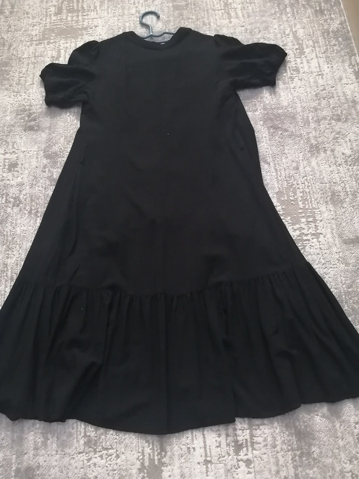 Düğmeli Siyah midi  Elbise - Görsel 3