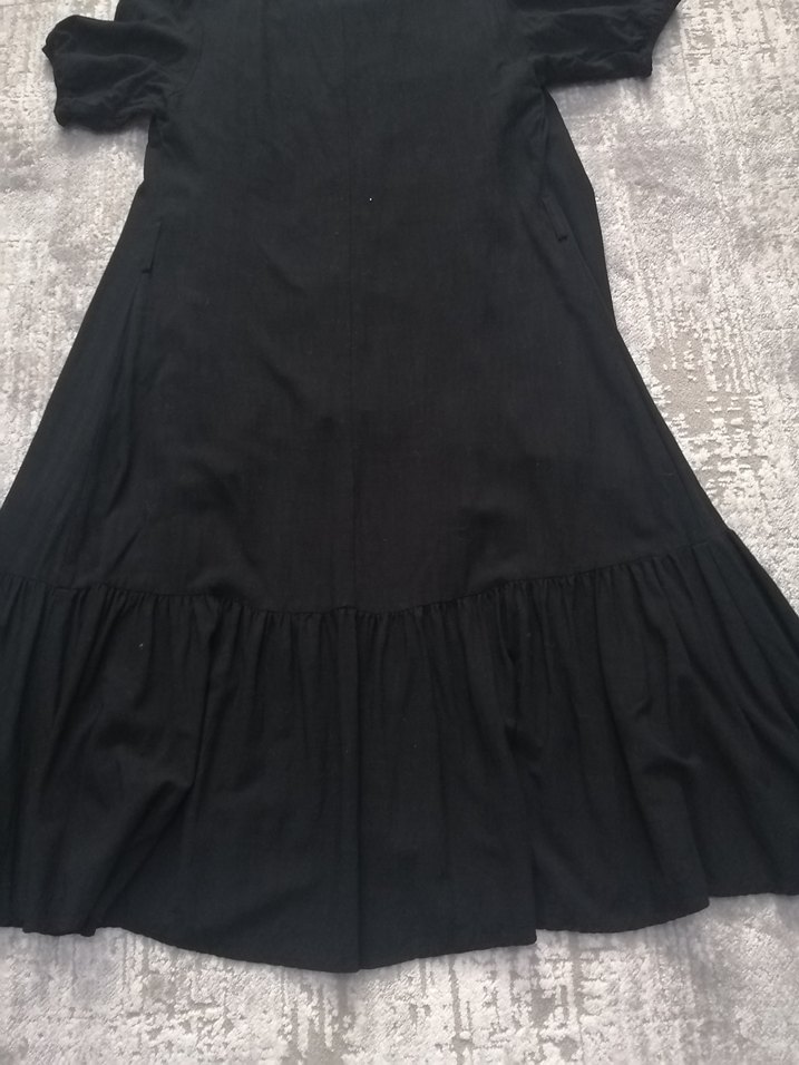 Düğmeli Siyah midi  Elbise - Görsel 4